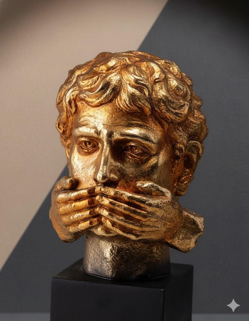 Golden Mouth-Covered Bust Sculpture - Artistic Modern Home Office Decor Printable 3D STL File