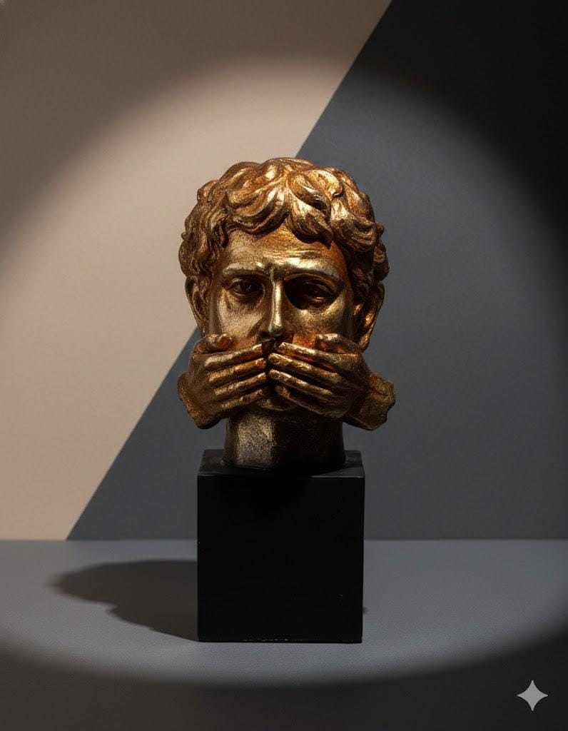 Golden Mouth-Covered Bust Sculpture - Artistic Modern Home Office Decor Printable 3D STL File