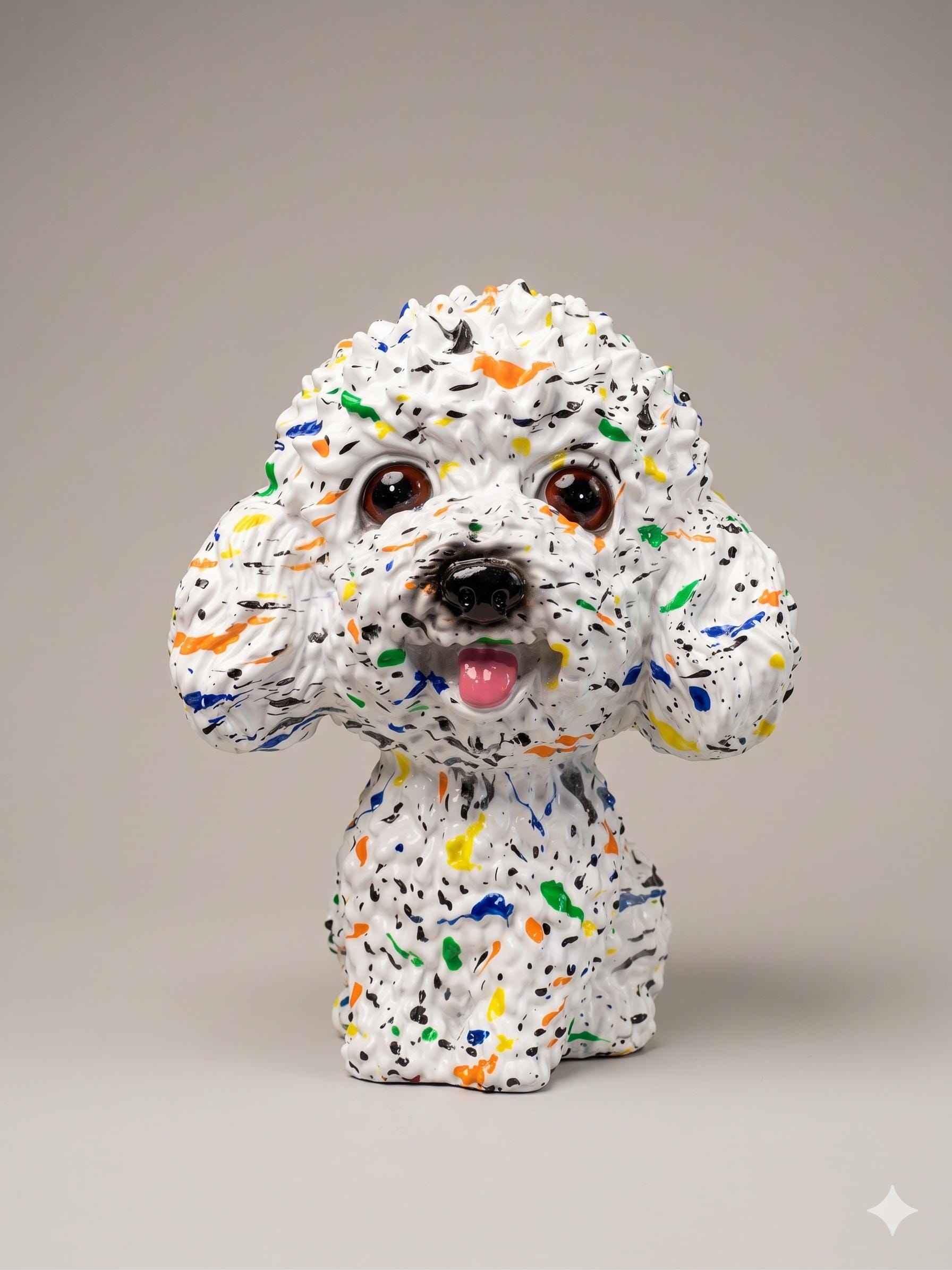 Pop Art Splatter Poodle Sculpture 3D Printed Canine Art Figure STL File - Image 1