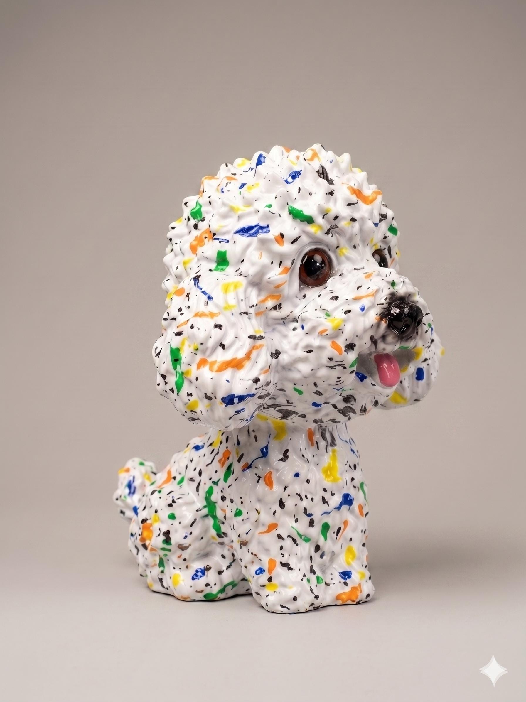 Pop Art Splatter Poodle Sculpture 3D Printed Canine Art Figure STL File - Image 3