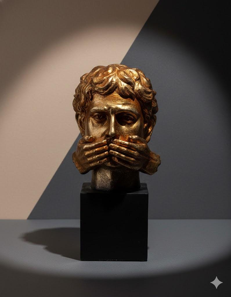 Golden Mouth-Covered Bust Sculpture - Artistic Modern Home Office Decor Printable 3D STL File - Image 4