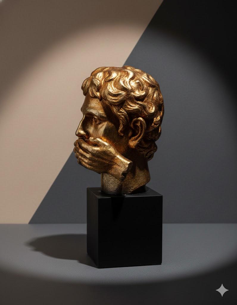 Golden Mouth-Covered Bust Sculpture - Artistic Modern Home Office Decor Printable 3D STL File - Image 4