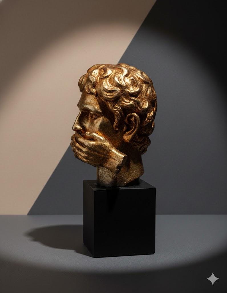 Golden Mouth-Covered Bust Sculpture - Artistic Modern Home Office Decor Printable 3D STL File - Image 2